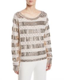 Kobi Halperin Melita Sequin-Stripe Sweater at Neiman Marcus