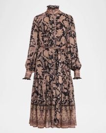 Kobi Halperin Moses Pintuck Floral Print Midi Dress at Neiman Marcus