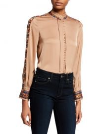 Kobi Halperin Owen Mock-Neck Long-Sleeve Silk Blouse at Neiman Marcus