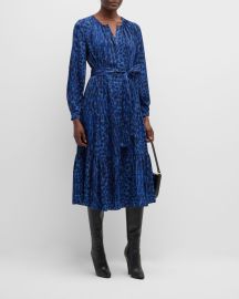 Kobi Halperin Poppi Tiered Animal-Print Midi Dress at Neiman Marcus