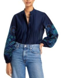 Kobi Halperin Reese Silk Embroidered Sleeve Blouse Bloomingdales at Bloomingdales