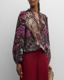 Kobi Halperin Robin Floral-Print Blouson-Sleeve Blouse at Neiman Marcus