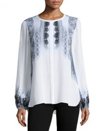 Kobi Halperin Sheri Long-Sleeve Lace-Print Silk Blouse  Multi at Neiman Marcus