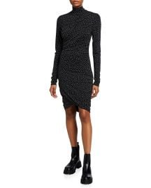 Koda Dotted Long-Sleeve Turtleneck Dress at Neiman Marcus