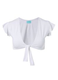 Koh Samui White Tie Front Frill Crop Bikini Top at Odabash