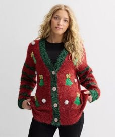 Kohls Jollidays Long Sleeve Tinsel Button Front Holiday Cardigan at Kohls
