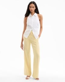 Komi Stretch-Linen Pant in Butter Yellow Chamomile at Veronica Beard