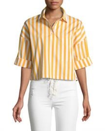 Kule The Keaton Striped Cropped Short-Sleeve Shirt at Neiman Marcus