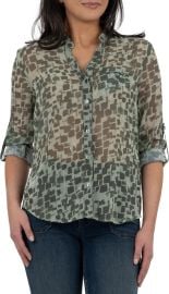 Kut from the Kloth Jasmine Chiffon Button Up Shirt in Linares Sage Olive at Nordstrom Rack