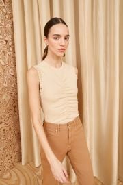 Kyla Top - Driftwood Sleeveless Cotton Ruched Top - Ulla Johnson at Ulla Johnson