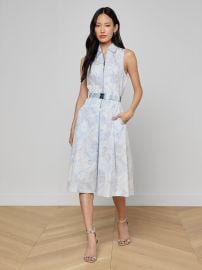 Kylo Shirt Dress in IvoryPale Mist Blue Lace Print L39AGENCE at L'Agence