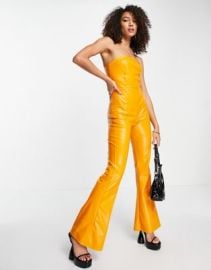 Kyo leather look bandeau jumpsuit in orange ASOS at ASOS