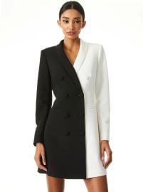 Kyrie Combo Tuxedo Dress In Blackoff White  Alice And Olivia at Alice and Olivia