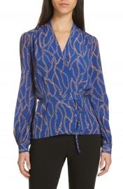 L  x27 AGENCE Cara Chain Print Silk Wrap Blouse   Nordstrom at Nordstrom