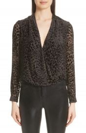 L  x27 AGENCE Lydia Drape Front Burnout Velvet Blouse   Nordstrom at Nordstrom