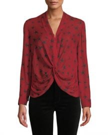 L  x27 Agence Mariposa Star-Print Silk Crossover Blouse at Neiman Marcus