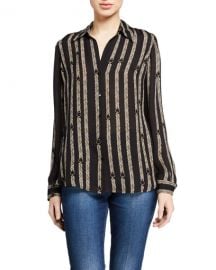 L  x27 Agence Nina Printed Button-Down Silk Blouse at Neiman Marcus