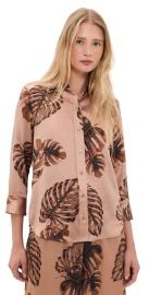 L\'AGENCE Dani 3/4 Sleeve Blouse Hazelnut Multi Large Palm S at Shopbop