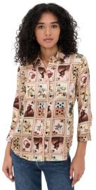 L\'AGENCE Dani 3/4 Sleeve Blouse Tan Multi Western Cards XXS at Shopbop