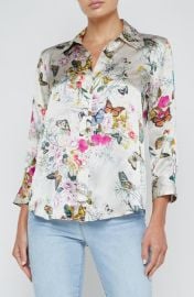 L\'AGENCE Dani Butterfly Print Silk Button-Up Shirt at Nordstrom