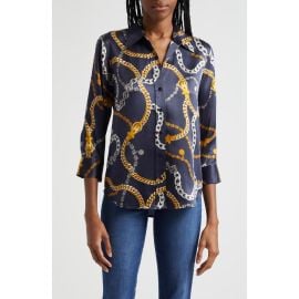 L\'AGENCE Dani Chain Print Silk Button-Up Shirt at Nordstrom