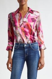 L\'AGENCE Dani Mixed Print Silk Button-Up Shirt at Nordstrom