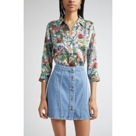 L\'AGENCE Dani Mixed Ring Print Silk Button-Up Shirt at Nordstrom