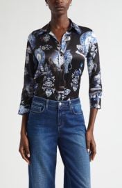 L\'AGENCE Dani Pottery Print Silk Button-Up Shirt at Nordstrom