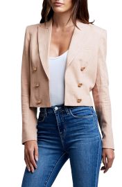 L\'AGENCE Inez Linen Blend Crop Blazer in Biscuit at Nordstrom  at Nordstrom