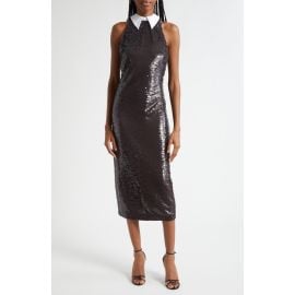 L\'AGENCE Lilith Sequin Poplin Collar Sleeveless Midi Dress at Nordstrom