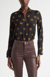L\'AGENCE Nina Horsebit Print Silk Button-Up Shirt at Nordstrom