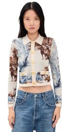 L\'AGENCE Osiris Jacquard Collared Cardigan Tan Mt Western Toile XS at Shopbop
