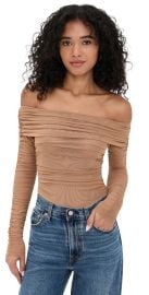 L\'AGENCE Poppie Off Shoulder Thong Bodysuit Cinnamon Swirl XXS at Shopbop