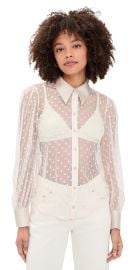 L\'AGENCE Sophie Sheer Long Sleeve Blouse Ecru XL at Shopbop