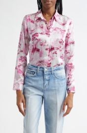 L\'AGENCE Tyler Peacock Print Silk Button-Up Shirt at Nordstrom