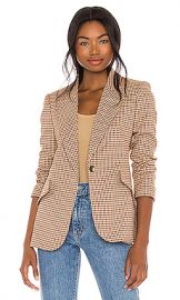 L AGENCE Chamberlain Blazer in Tan  amp  Burgundy Houndstooth from Revolve com at Revolve