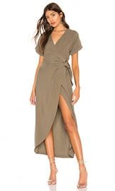 L Academie The Jennifer Midi Dress in Olivine Green from Revolve com at Revolve