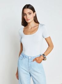 L Agence Alva Short Sleeve U Neck Tee in Parisian Blue at L'Agence