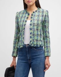 L Agence Angelina Tweed Open Front Fringe Blazer at Neiman Marcus