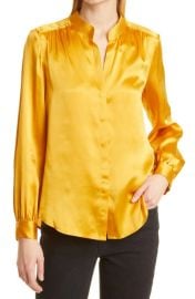 L Agence Bianca Silk Charmeuse Button down Blouse in Dark Mustard at Nordstrom