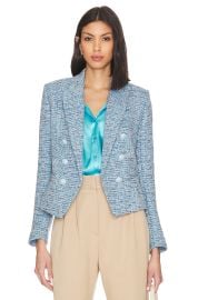 L Agence Brooke Double Breasted Crop Blazer in Blue Multi Tweed at Revolve