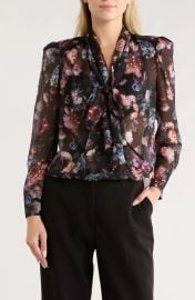 L Agence Cambria Floral Tie Neck Silk Top at Nordstrom Rack
