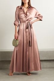 L Agence Cammi belted pliss satin maxi shirt dress at Net a Porter