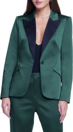 L Agence Chamberlain Colorblock Satin Blazer in Botanical Green at Nordstrom Rack