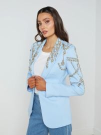 L Agence Clementine Embellished Blazer in Light Blue Gold Crystal at L'Agence