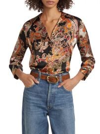 L Agence Dani Printed Silk Button Front Shirt at Saks Fifth Avenue