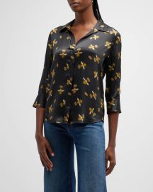 L Agence Dani Queen Bee Button Front Blouse at Neiman Marcus