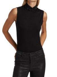 L Agence Emily Embellished Mock Neck Top In Black at Shop Simon