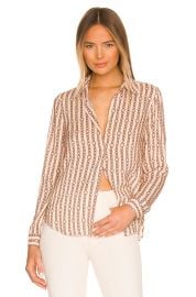 L Agence Holly Blouse in Quartz Light Mocha Tonal Chains at Revolve