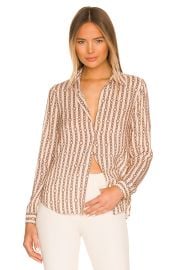 L Agence Holly Long Sleeve Blouse in Quartz Light Mocha Tonal Chains at Revolve